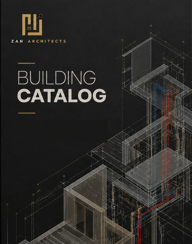 The ZAN Building Catalog, a bound book documenting a villa's systems and materials